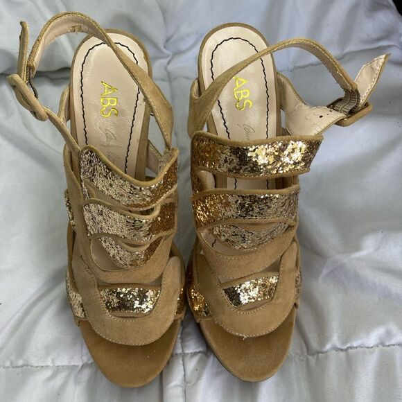 ABS Gold Glitter Platform Heels. Size 8.5 - Picture 3 of 8